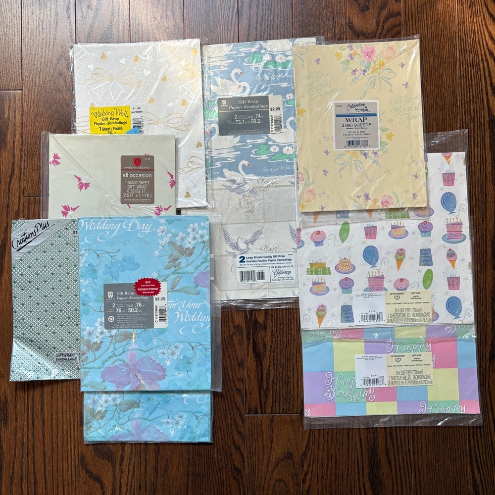 Assorted Gift Wrap Lot Bridal Shower Wedding Birthday Wrapping Paper